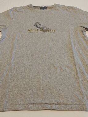 Norse Projects Men's Heather Gray Logo Tee with Gold Print - L